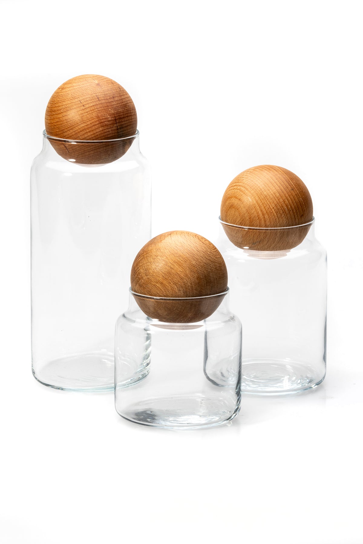 Pots à bulles en verre avec couvercles en bois, lot de 3